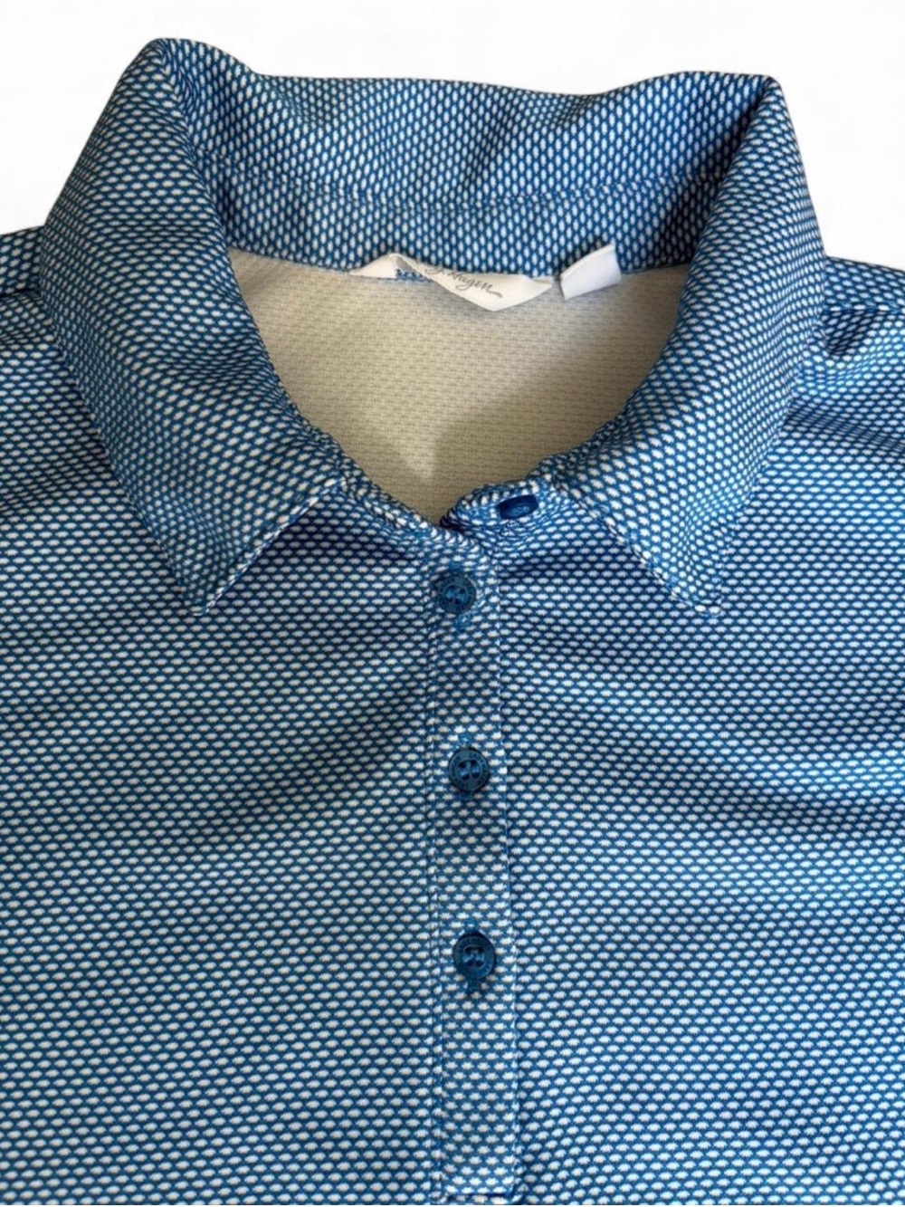 Women’s XL Lady Hagen blue + white jacquard short sleeve polo golf shirt